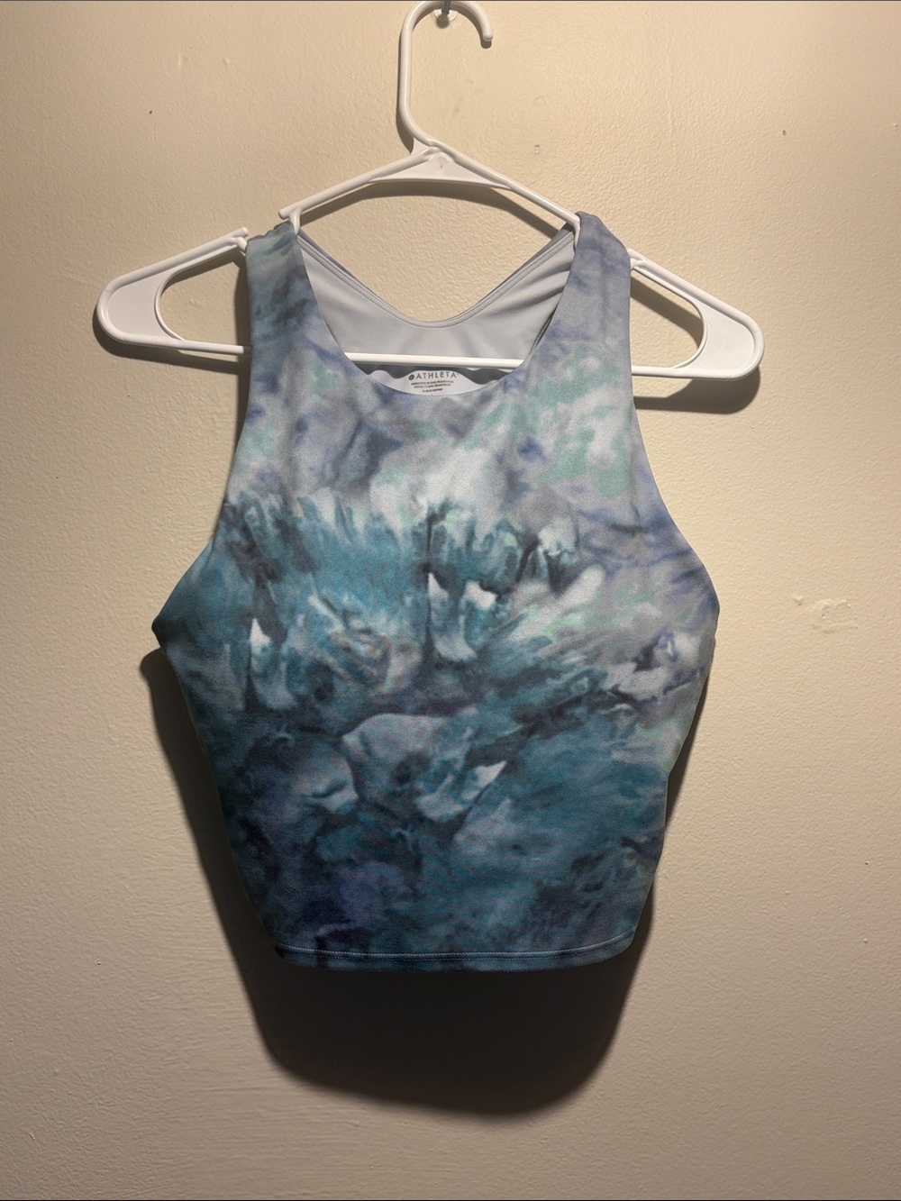 Athleta Teal Blue Marble Racerback Crop Tank